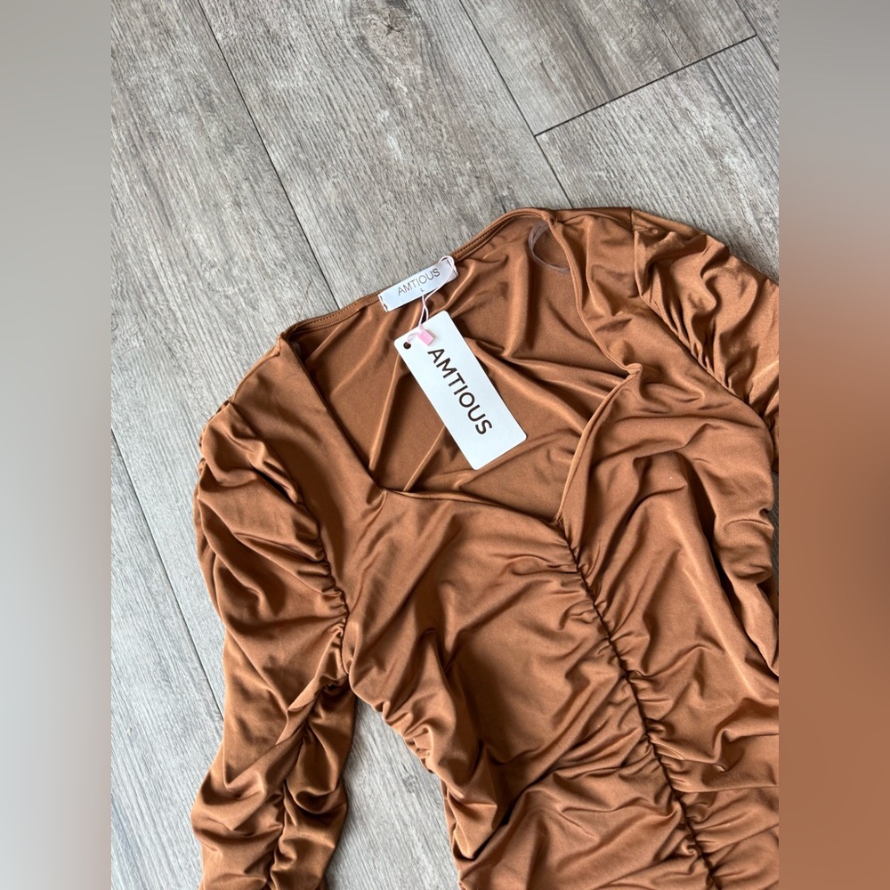 AMTIOUS Brown Ruched Dress - Picture 4 of 9